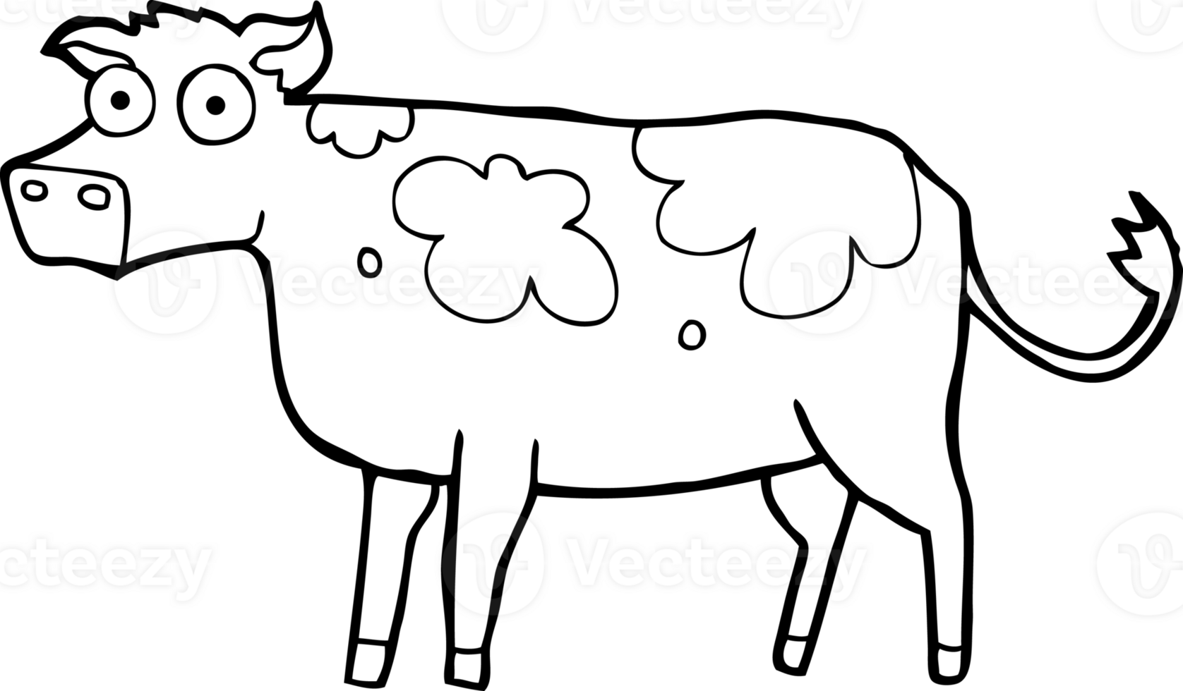 hand drawn black and white cartoon cow png
