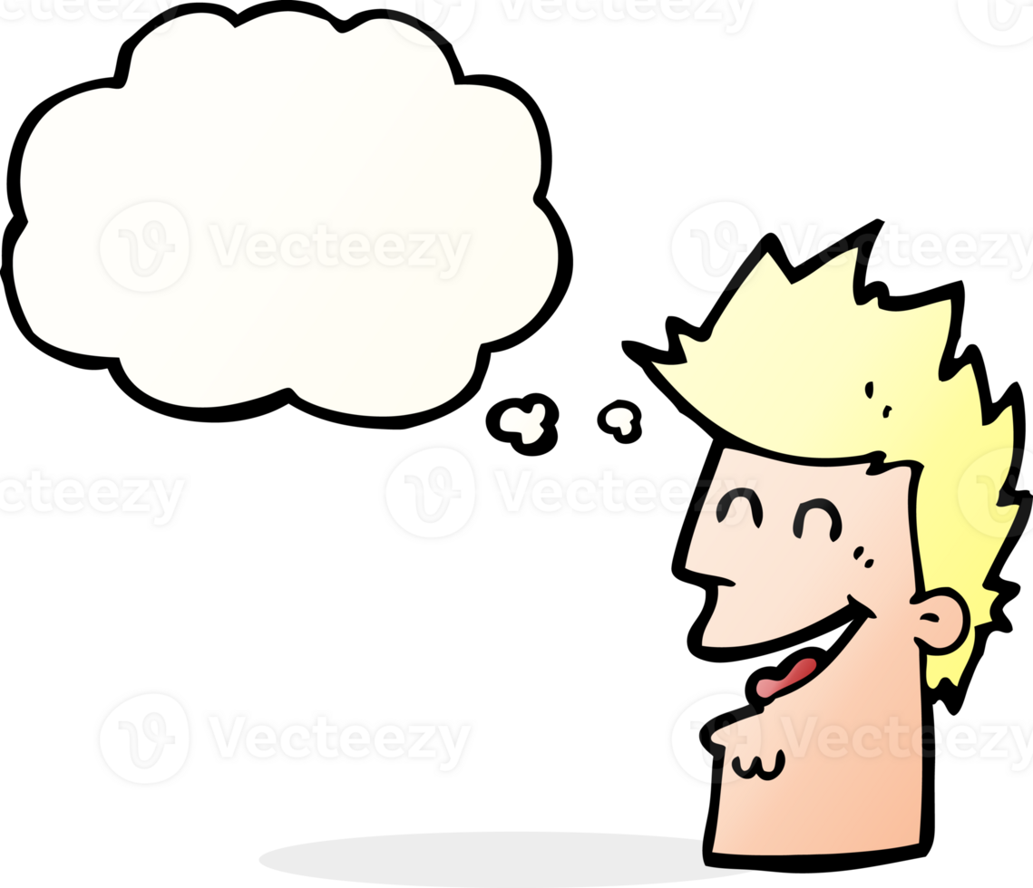 cartoon happy man with thought bubble png