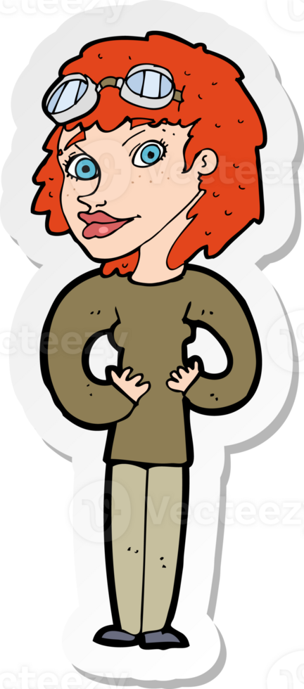 sticker of a cartoon aviator woman png