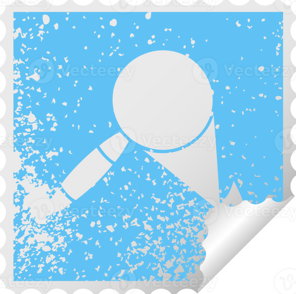 distressed square peeling sticker symbol of a magnifying glass png
