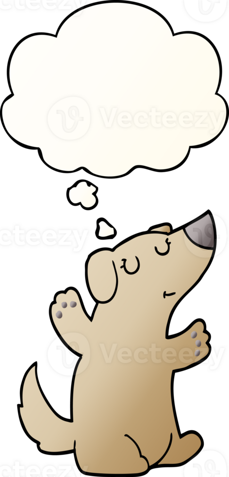 cartoon dog with thought bubble in smooth gradient style png
