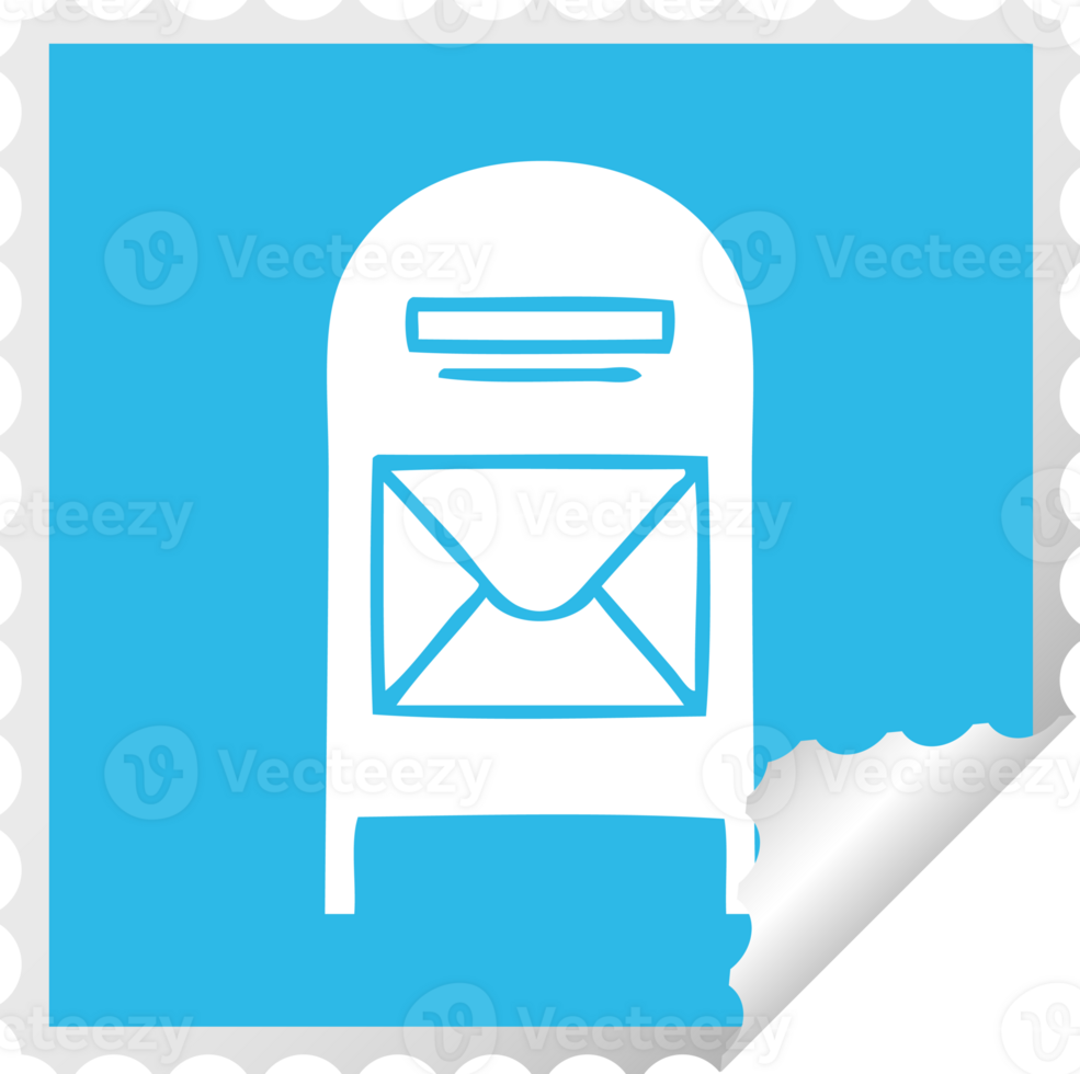 square peeling sticker cartoon of a mail box png