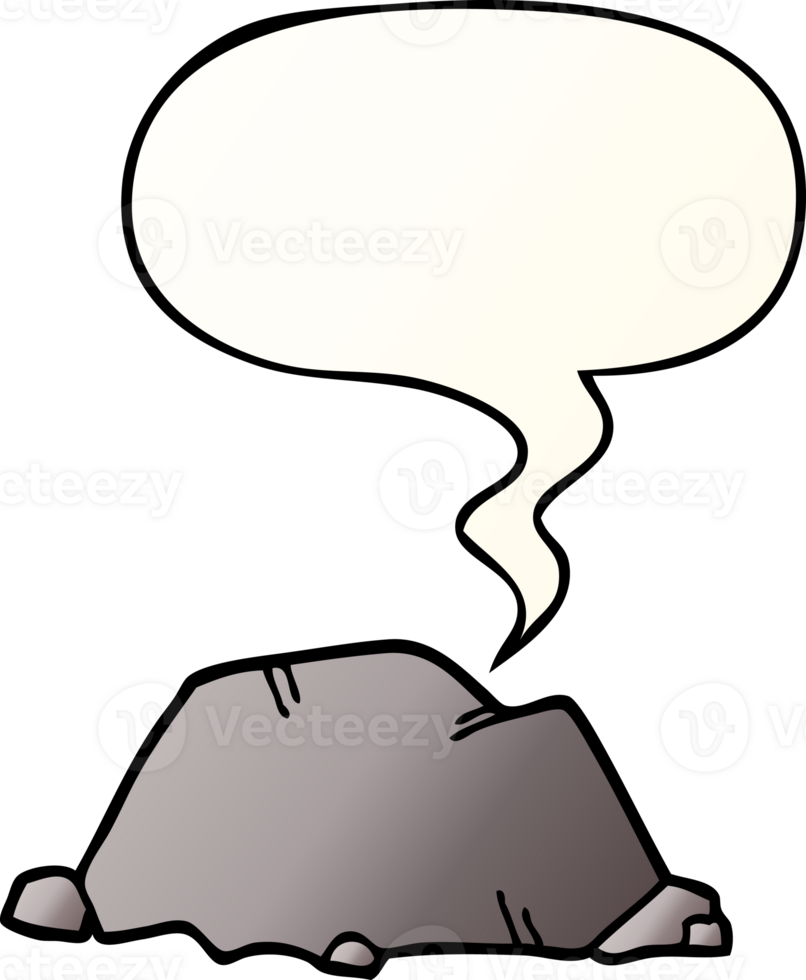 cartoon rock with speech bubble in smooth gradient style png