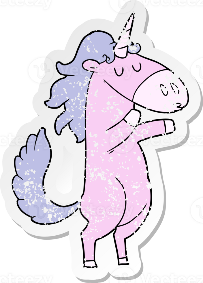 distressed sticker of a cartoon unicorn png