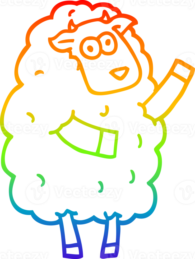 rainbow gradient line drawing of a cartoon sheep png
