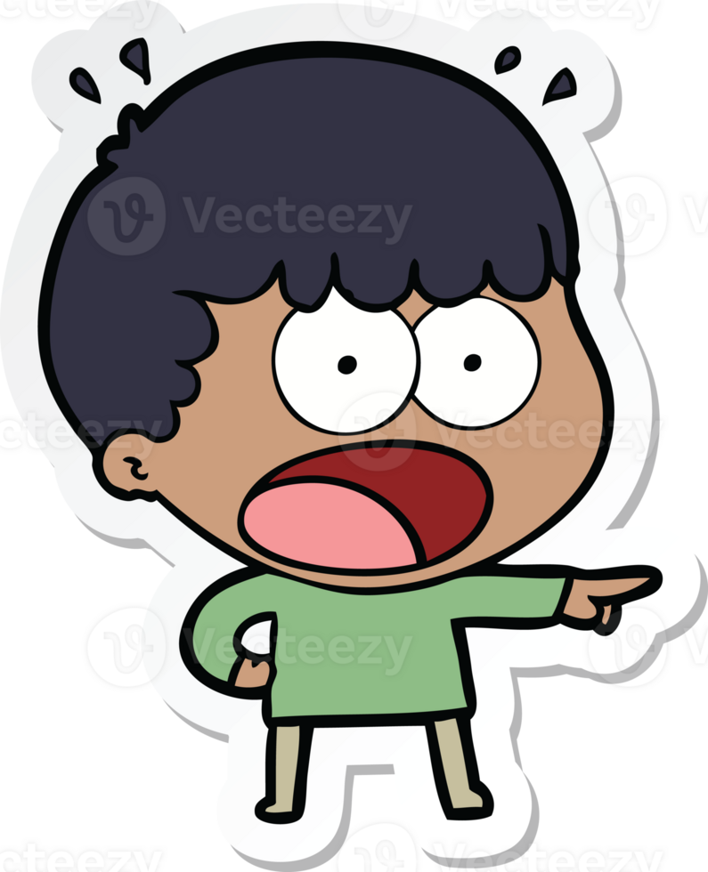 sticker of a cartoon shocked man pointing png