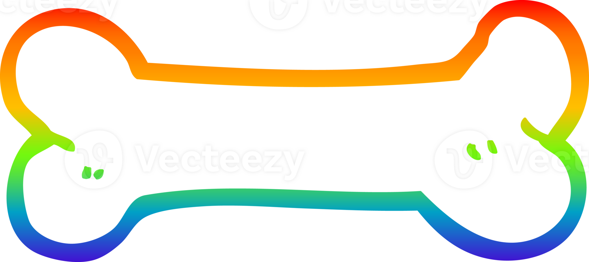rainbow gradient line drawing of a cartoon bone png