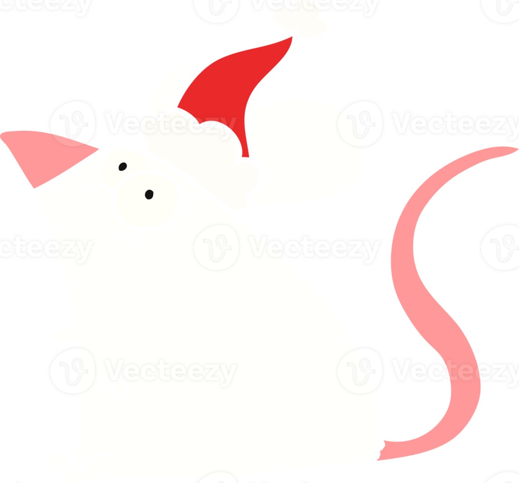 hand drawn flat color illustration of a frightened mouse wearing santa hat png