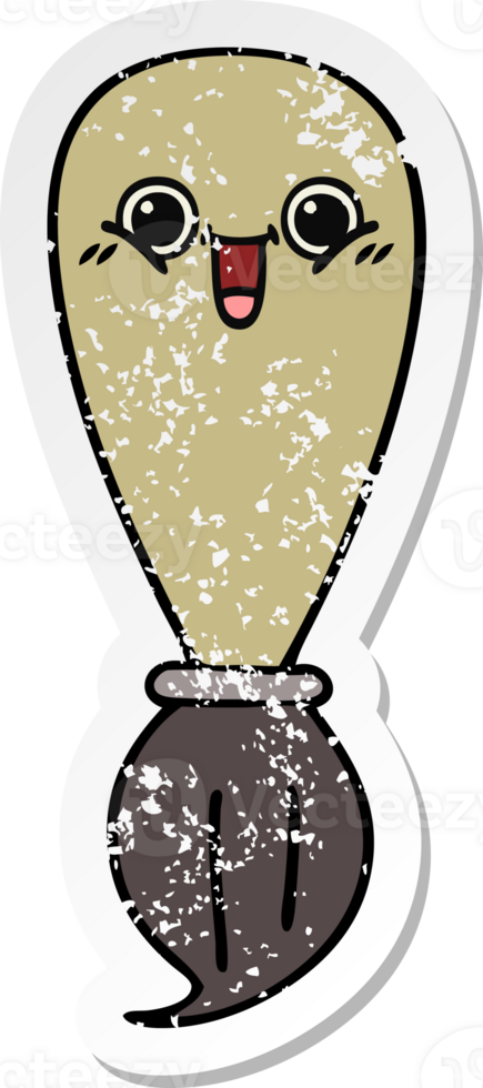 distressed sticker of a cute cartoon paint brush png