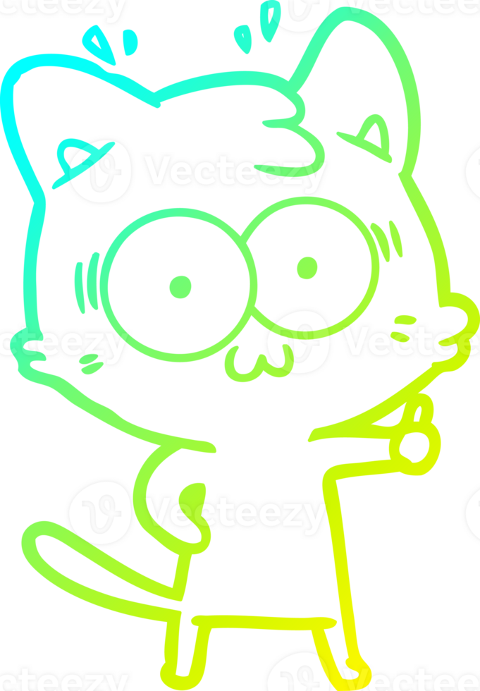 cold gradient line drawing of a cartoon surprised cat png