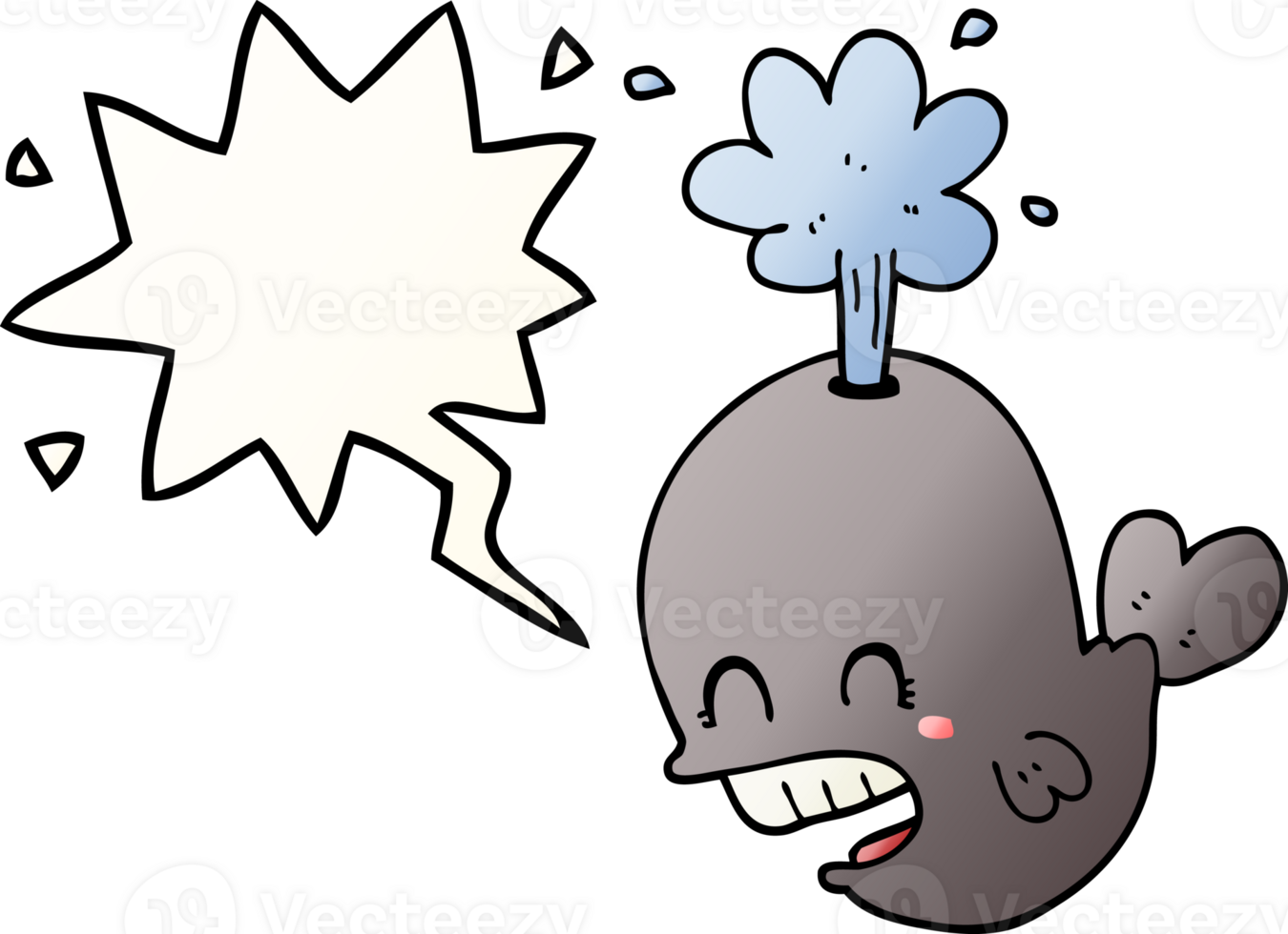 cartoon spouting whale with speech bubble in smooth gradient style png