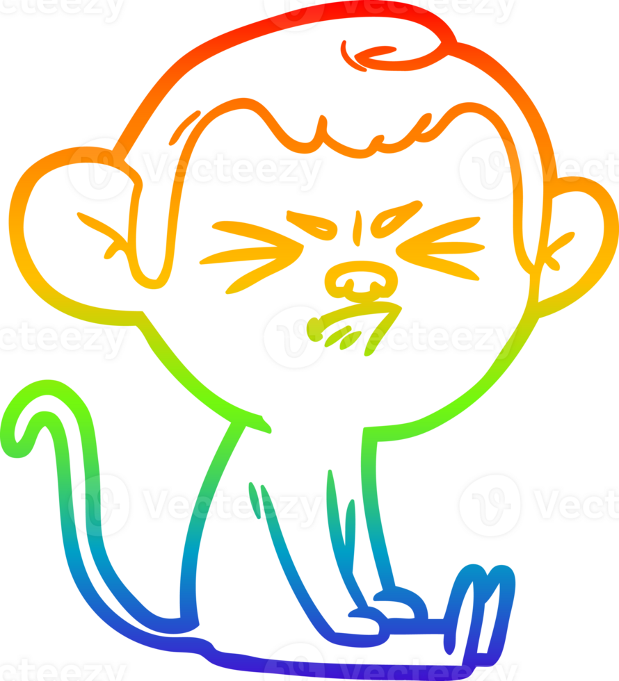 rainbow gradient line drawing of a cartoon angry monkey png