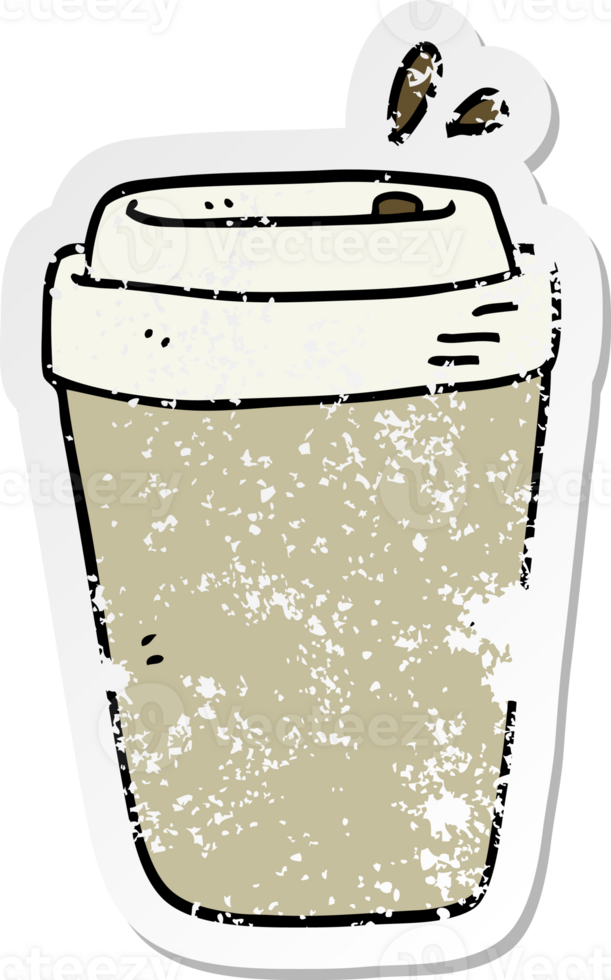 distressed sticker of a cartoon coffee cup png