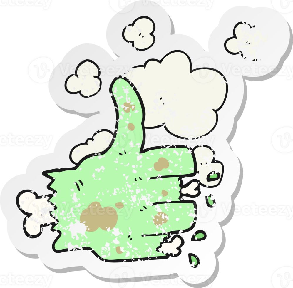 retro distressed sticker of a cartoon zombie hand png