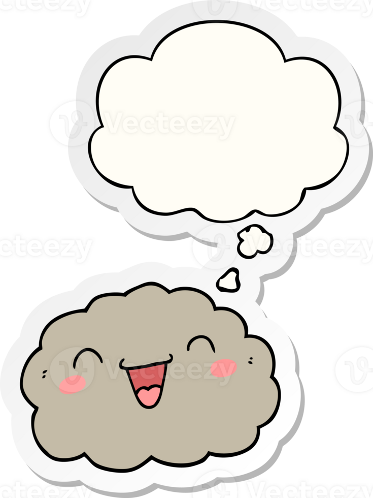 happy cartoon cloud with thought bubble as a printed sticker png