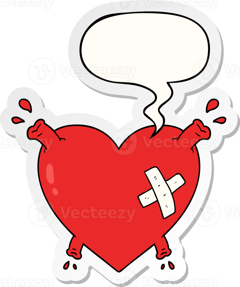 cartoon heart squirting blood with speech bubble sticker png
