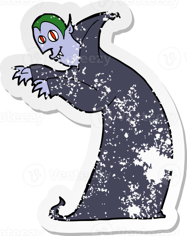 retro distressed sticker of a cartoon spooky vampire png