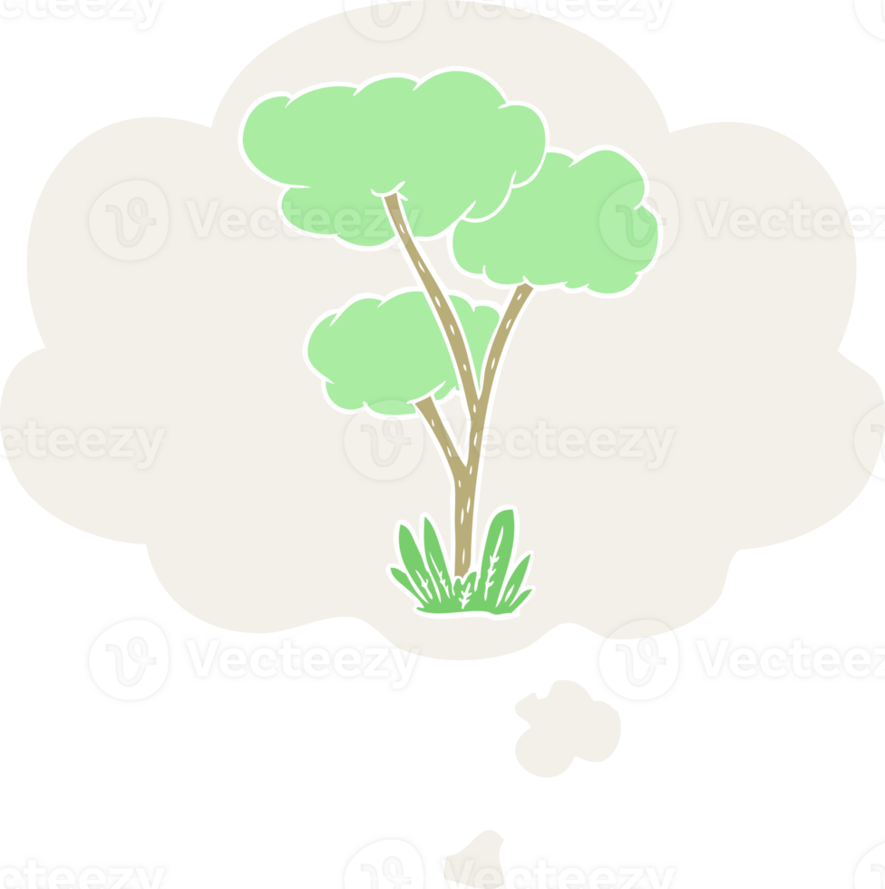 cartoon tree with thought bubble in retro style png
