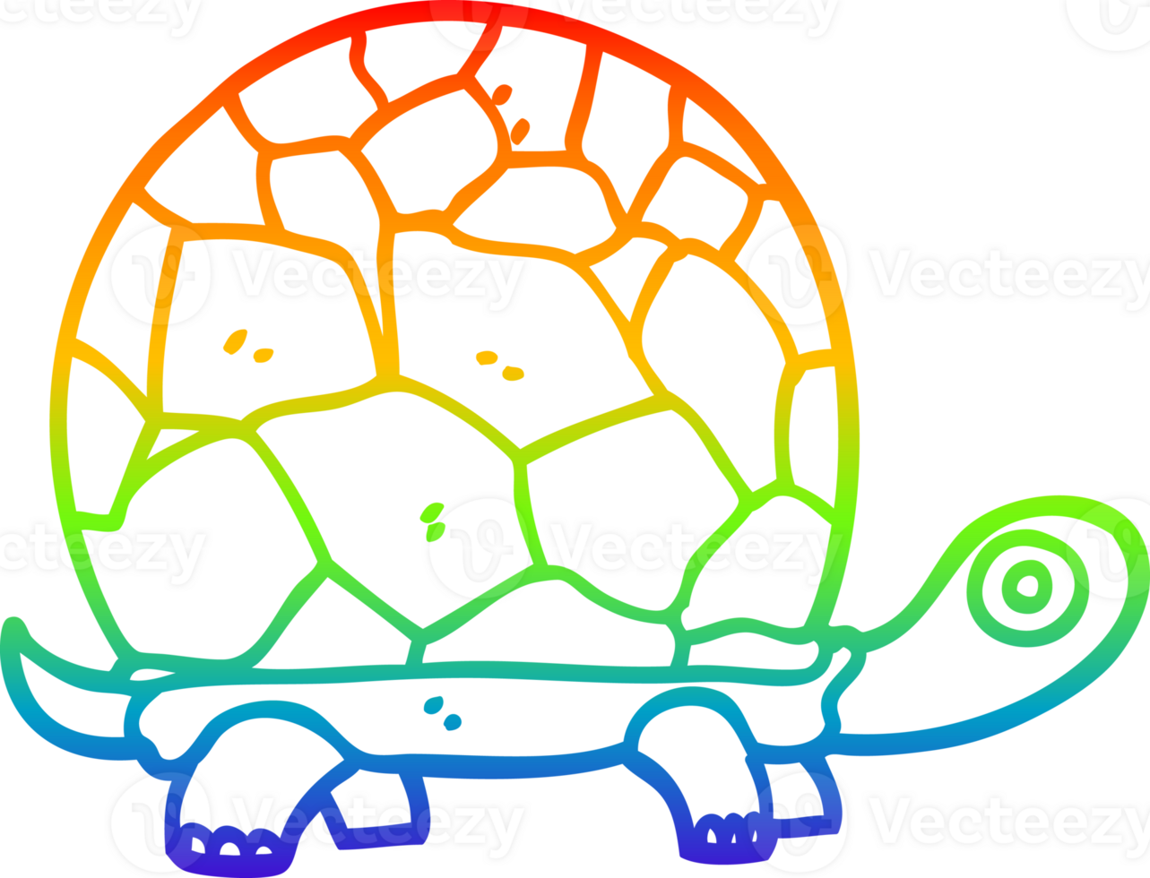 rainbow gradient line drawing of a cartoon tortoise png
