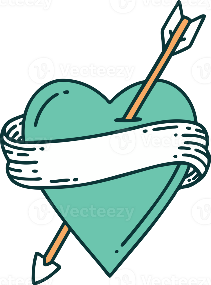iconic tattoo style image of an arrow heart and banner png