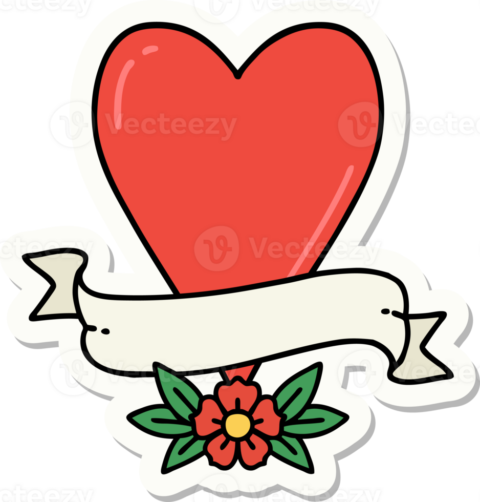 sticker of tattoo in traditional style of a heart and banner png