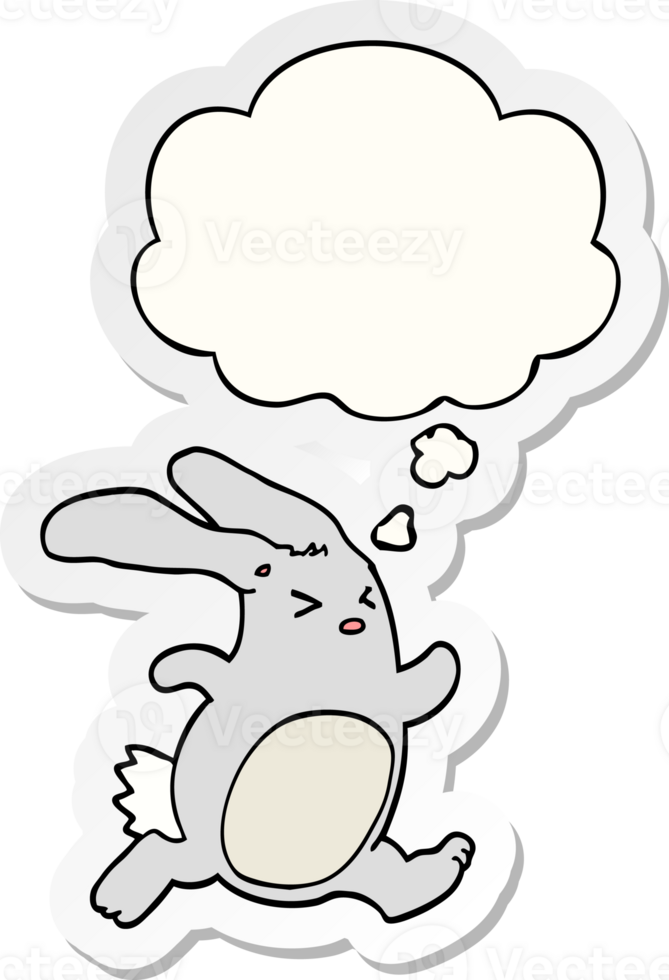 cartoon rabbit with thought bubble as a printed sticker png
