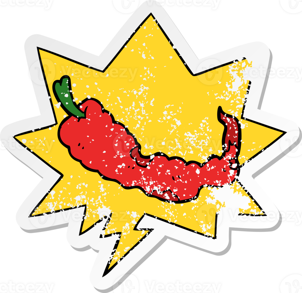 cartoon chili pepper with speech bubble distressed distressed old sticker png