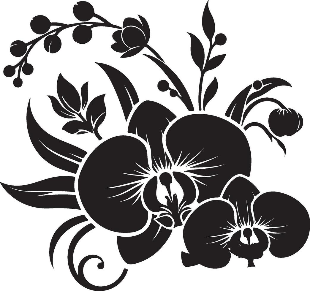 Black silhouette of orchid flowers vector