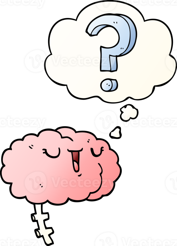 cartoon curious brain with thought bubble in smooth gradient style png