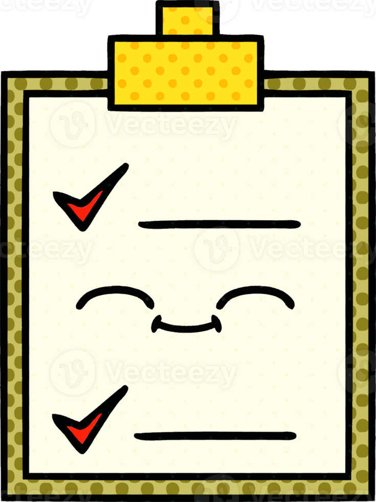 comic book style cartoon of a check list png