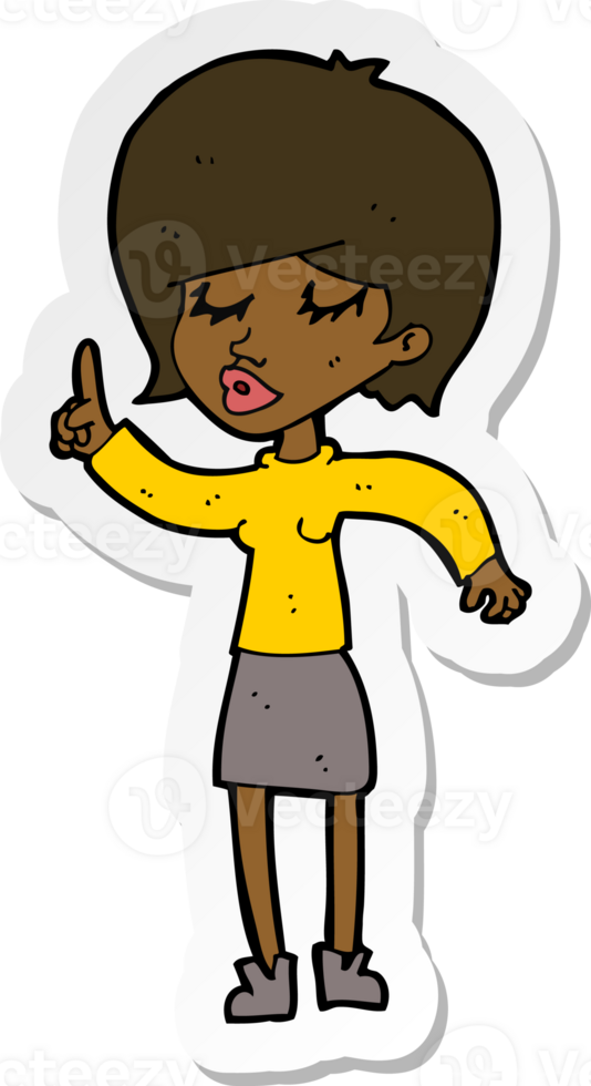 sticker of a cartoon woman with idea png