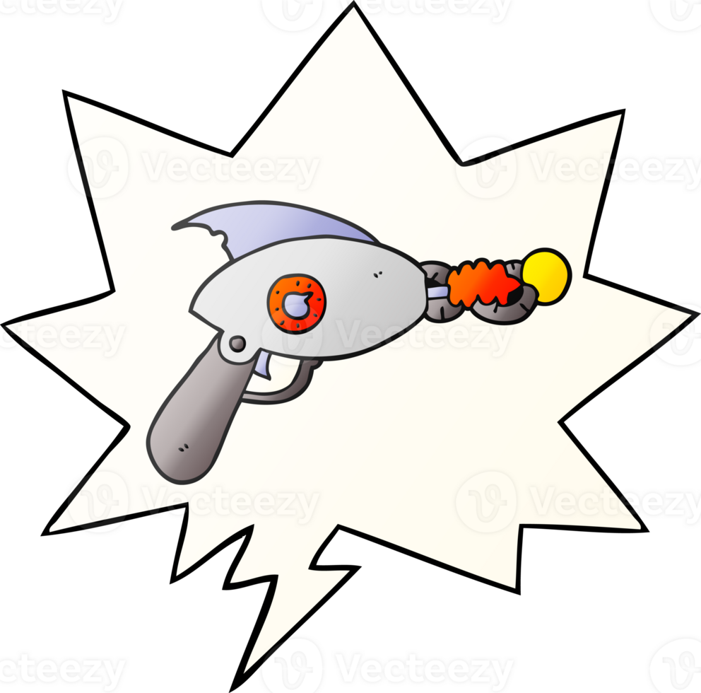 cartoon ray gun with speech bubble in smooth gradient style png