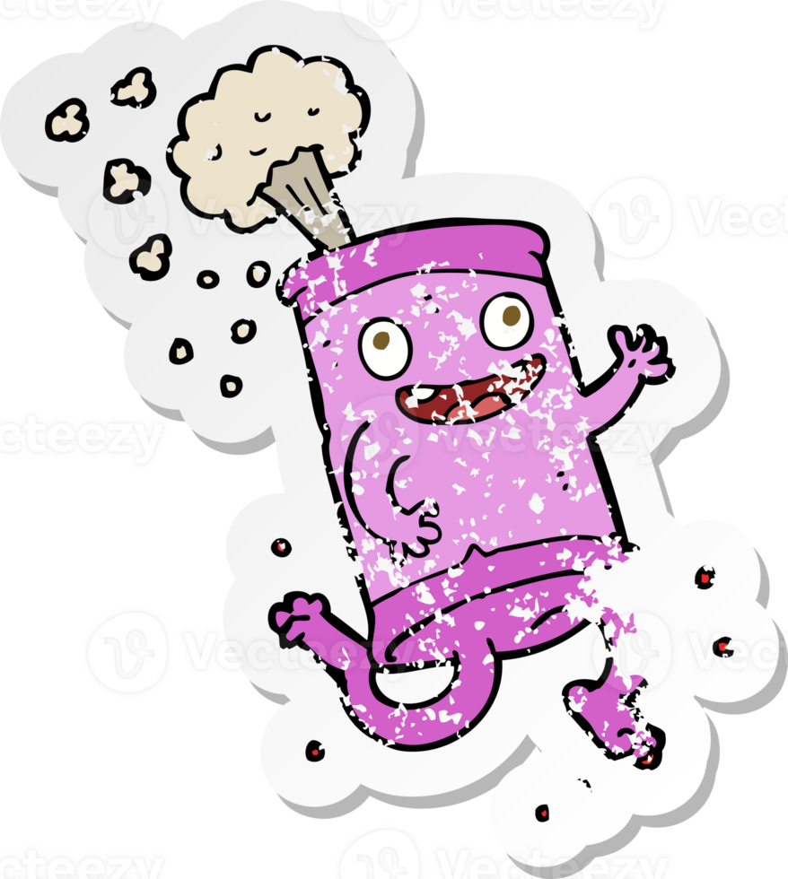 retro distressed sticker of a cartoon crazy soda can png