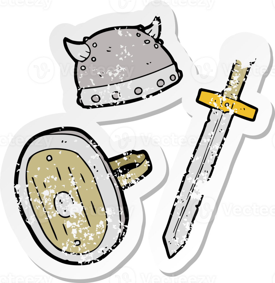 retro distressed sticker of a cartoon medieval warrior objects png