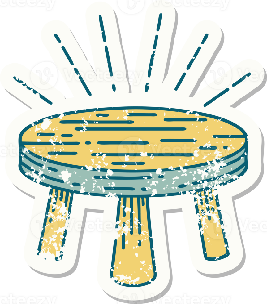 worn old sticker of a tattoo style wooden stool png