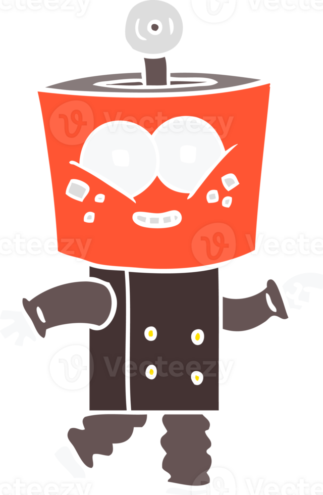 happy flat color style cartoon robot pointing png