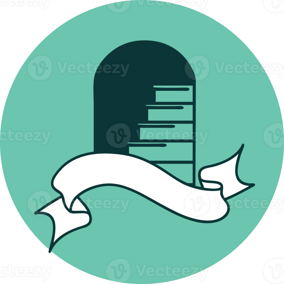 tattoo style icon with banner of a doorway to steps png