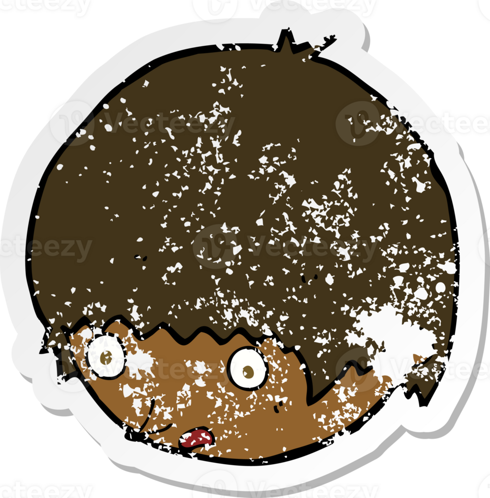 retro distressed sticker of a cartoon shocked face png