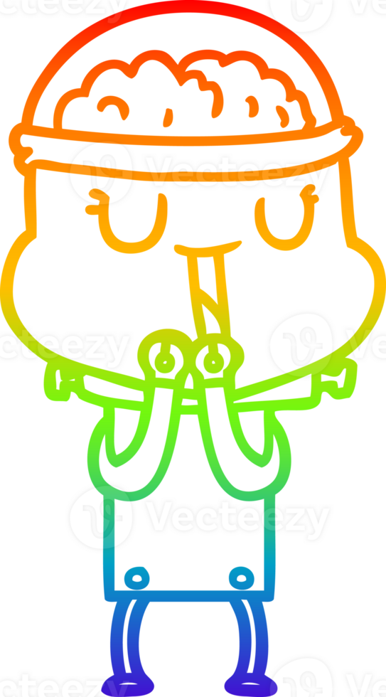 rainbow gradient line drawing of a happy cartoon robot png