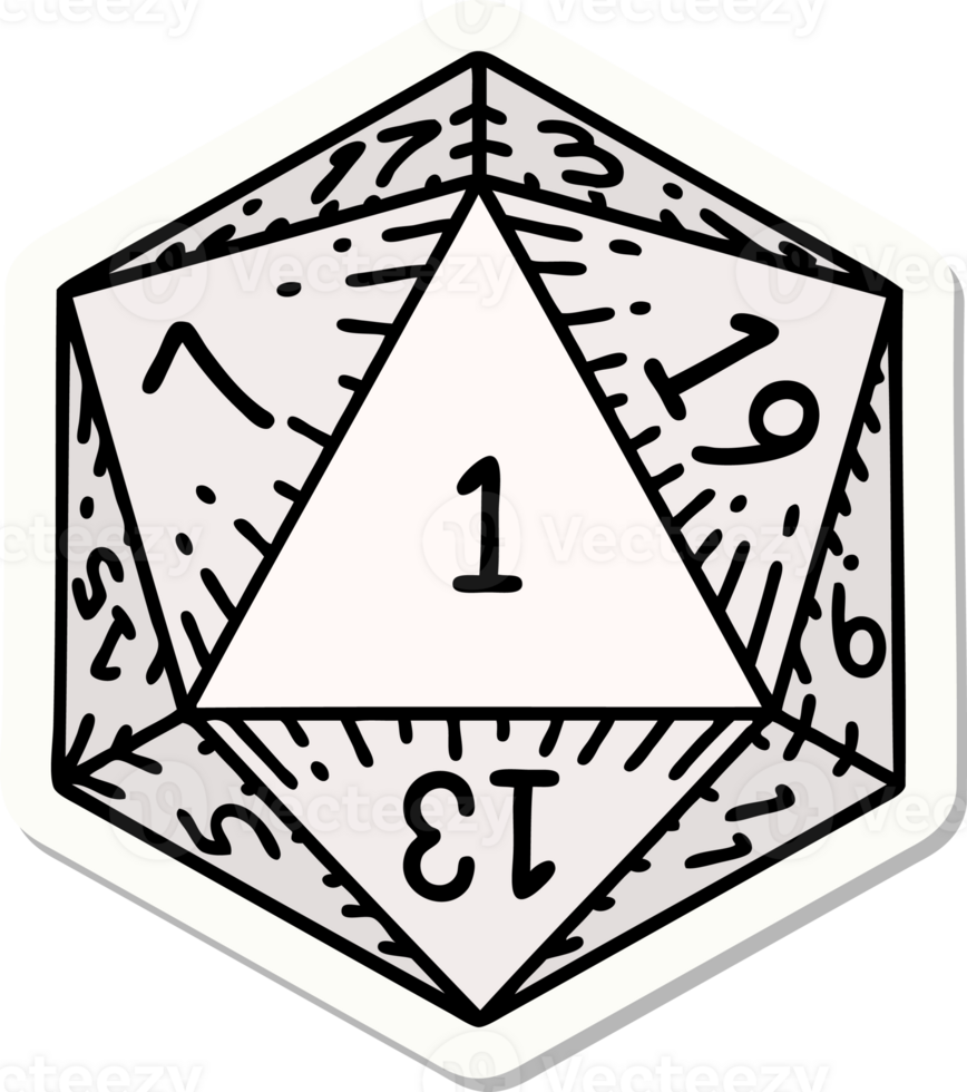 sticker of a natural 1 D20 dice roll png