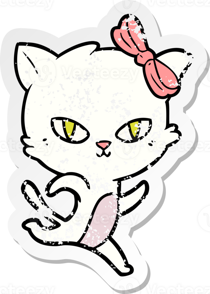 distressed sticker of a cute cartoon cat png