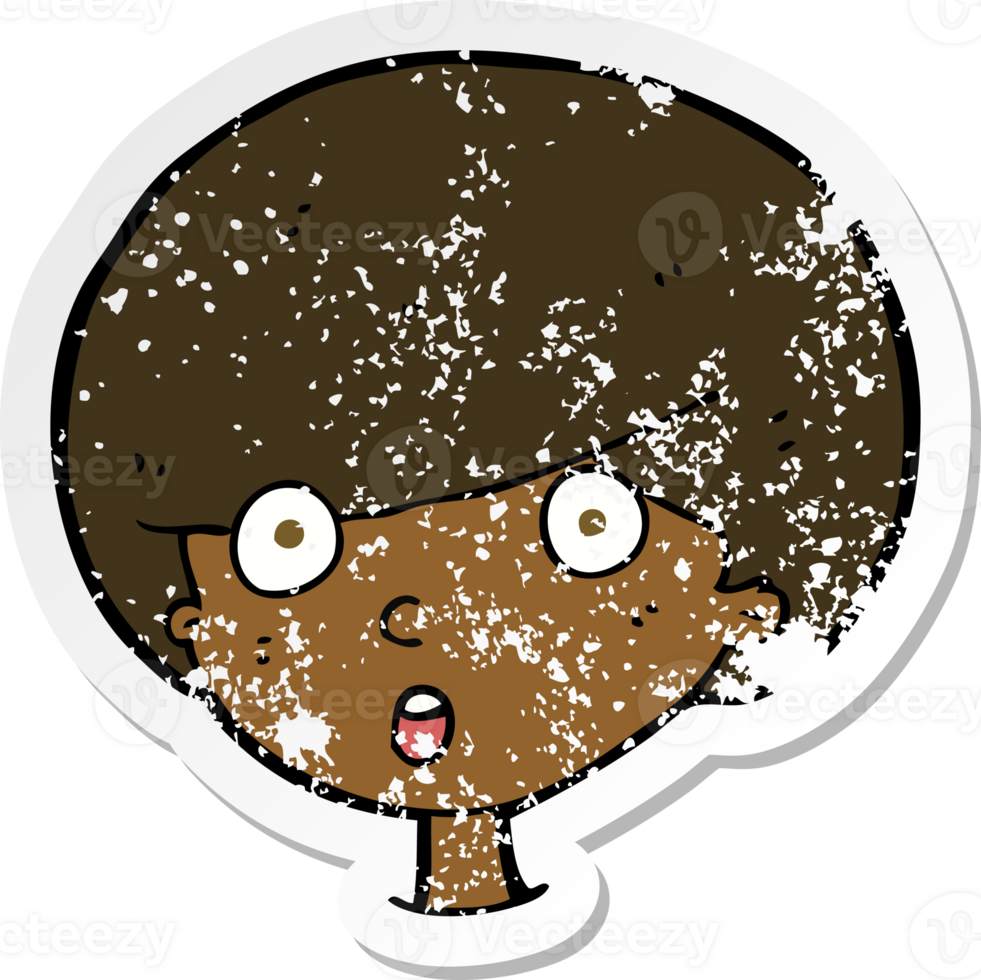 retro distressed sticker of a cartoon surprised boy png
