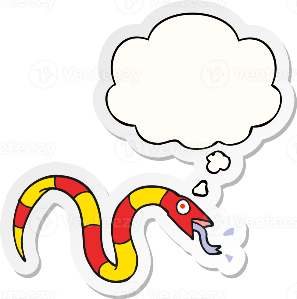 cartoon snake with thought bubble as a printed sticker png