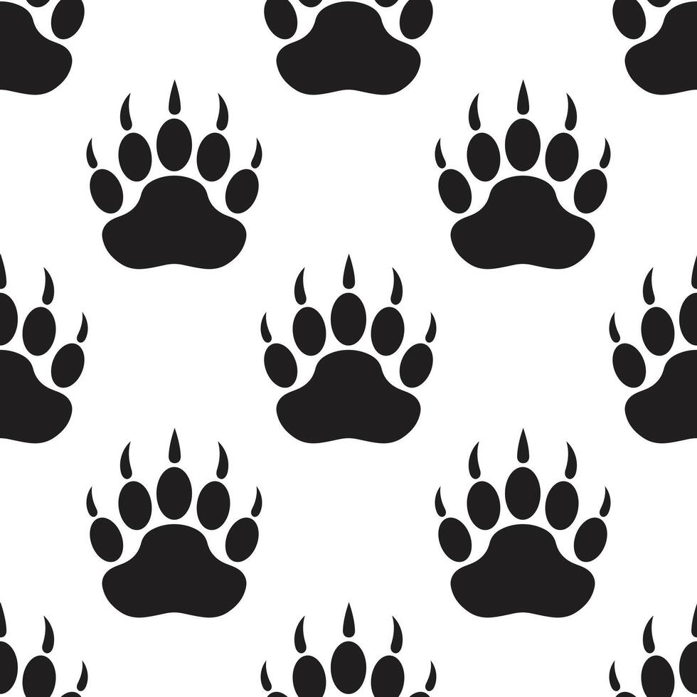 Black and White Bear Paw Seamless Pattern vector