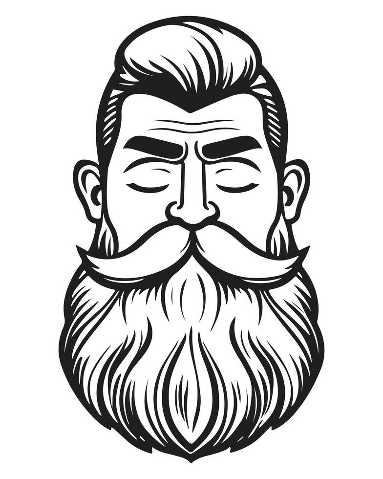 Black and White Bearded Man Head Portrait sketch drawing. Hipster Barber Shop vector