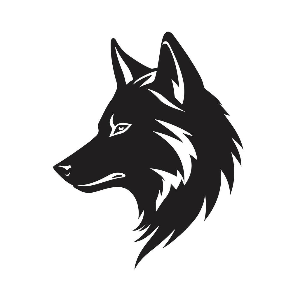 Black and White Dog or Wolf Head isolated template icon vector