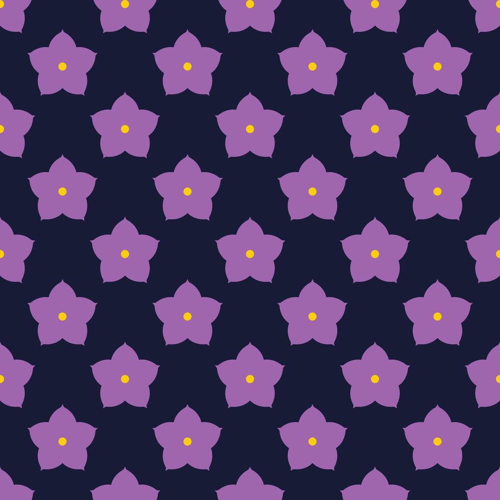 Purple Flowers on Dark Blue Background Seamless Pattern. Floral Pattern for Fabric Design vector