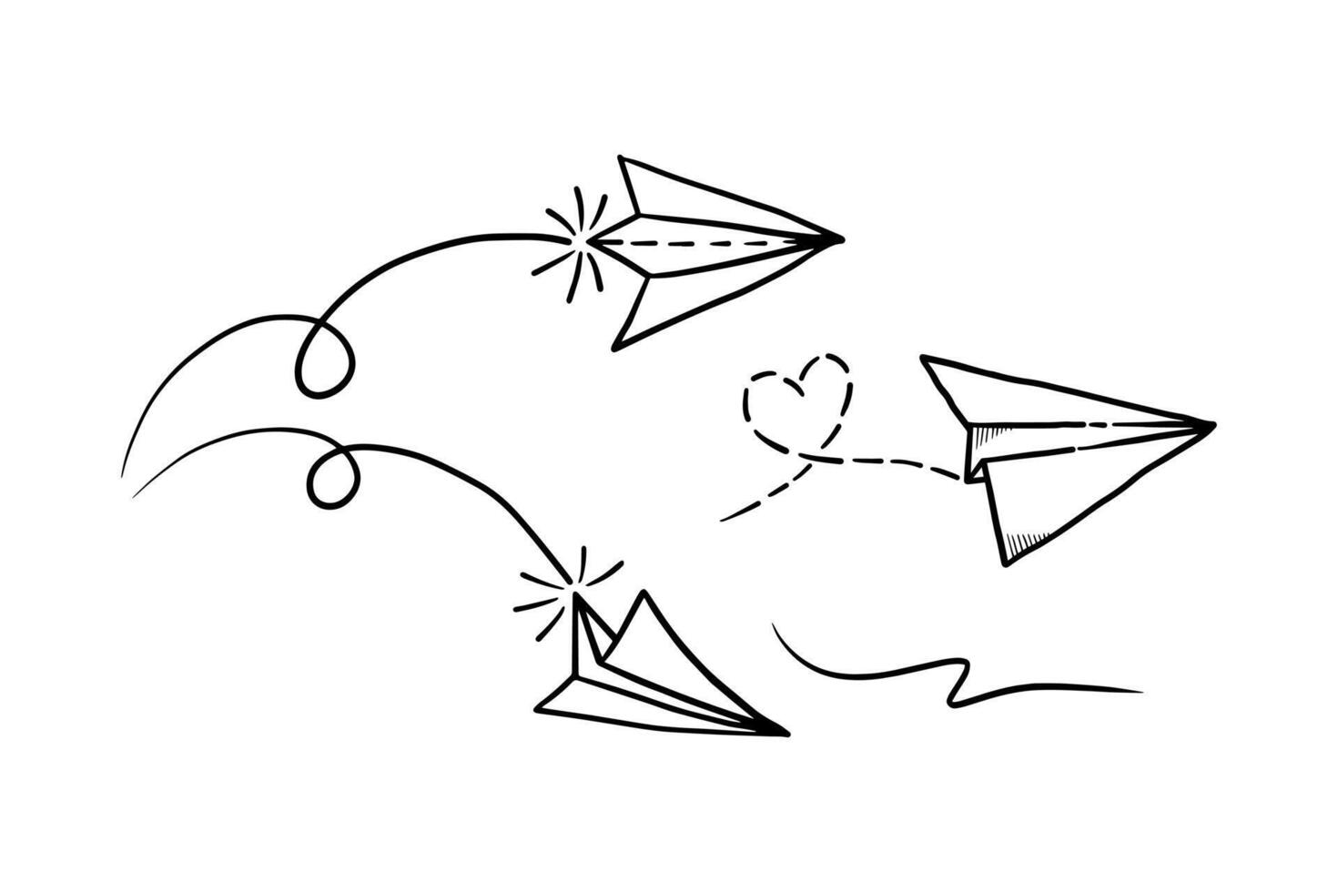Set of doodle paper plane icon. Hand draw paper airplane. Illustration. vector