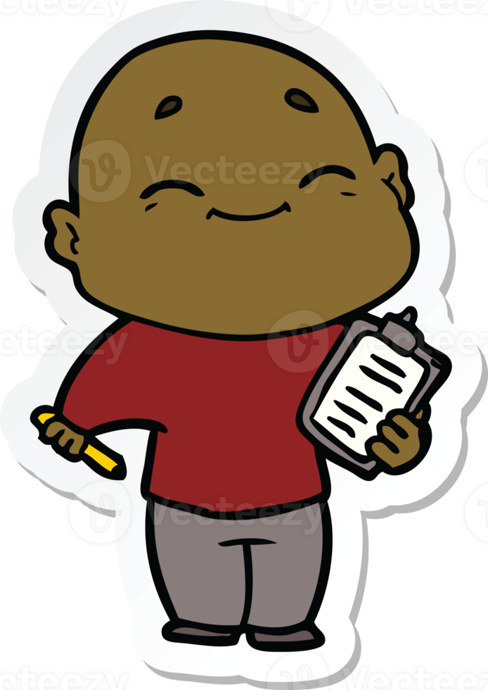 sticker of a happy cartoon bald man png