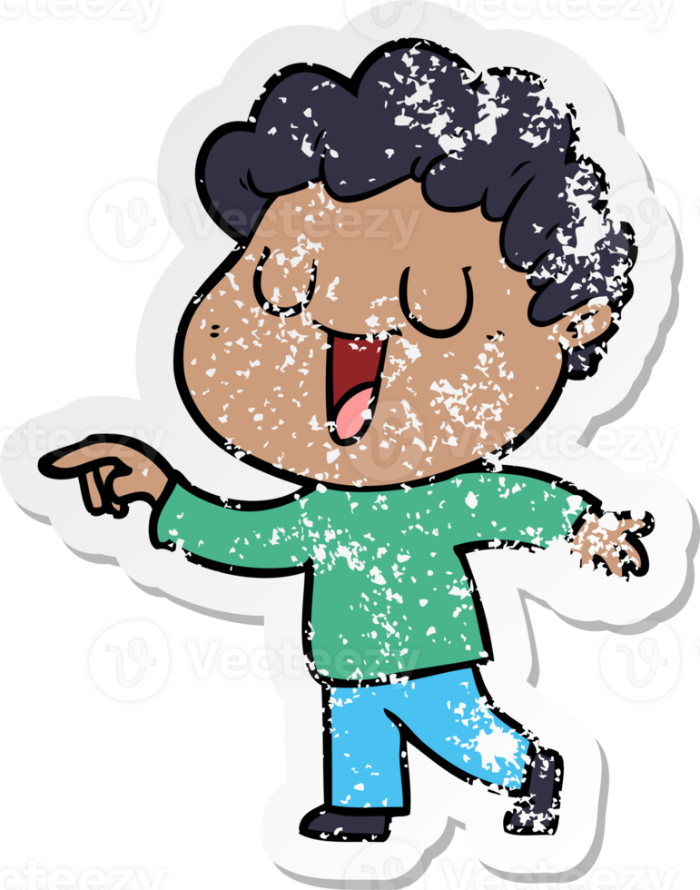 distressed sticker of a laughing cartoon man pointing png